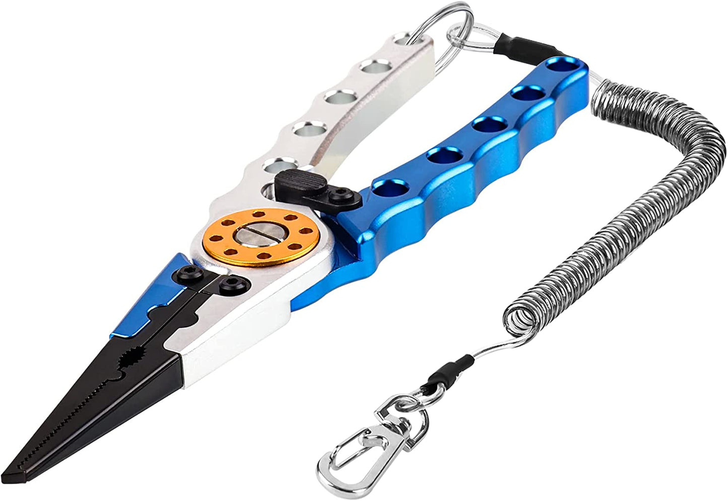 X1 Aluminum Fishing Pliers Saltwater, Surf Fishing Tackle Kit, Fishing Multitool Hook Remover Braided Fishing Line Cutting and Split Ring with Coiled Lanyard and Sheath